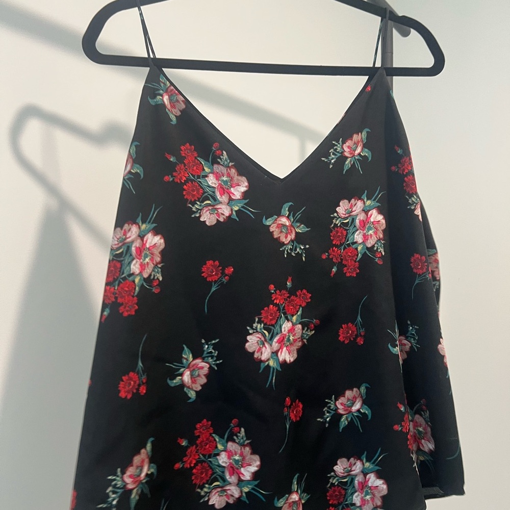 Express Black Camisole with Red and Pink Floral Design
